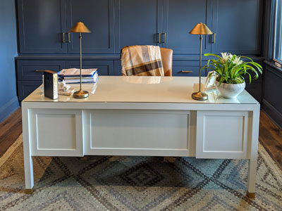 Custom Panel Desk, Filing Cabinets & Custom Blue Storage Home Office