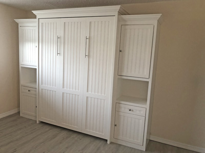 Mission Shaker Style Murphy Wall Bed with Wardrobe Cabinets and Beadboard Panels