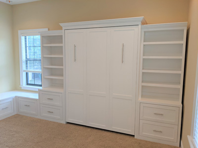 Mission Square Shaker Panel Vertical Murphy Wall Bed with Custom Home Office