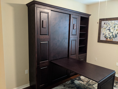 Traditional Style Murphy Wall Bed with Side Cabinet and Drop-Down Desk