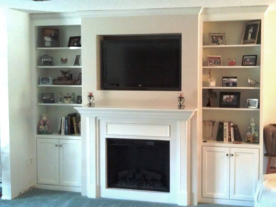 Shaker Style Media Center Cabinetry and Fireplace with Secret Panel