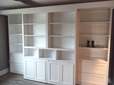 Mission Shaker Murphy Wall Bed with Sliding Library Bookcase shown in Solid Bright White on Maple