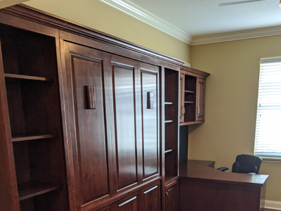 Traditional Murphy Wall Bed and Side Piers with Home Offices shown in Rosewood on Maple