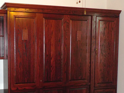 Traditional Murphy Wall Bed and Side Cabinet with Home Office shown in Red Mahogany on Oak