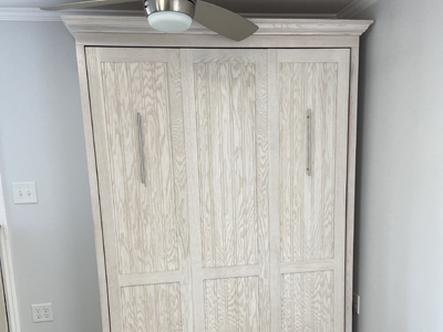 Mission Shaker Murphy Wall Bed with Beadboard and Hidden Leg. Shown in Whitewash on Oak