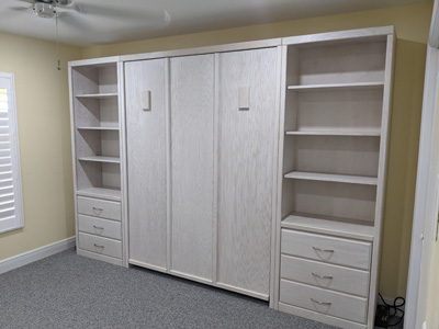 Savona Murphy Wall Bed and Side Pier Cabinets with Standard Block Leg. Shown in Whitewash on Oak.