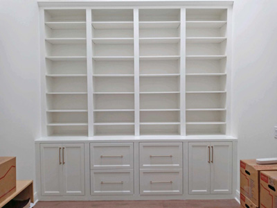 Custom Built-In Cabinetry Mission / Shaker Style Shown in Solid Bright White on Maple