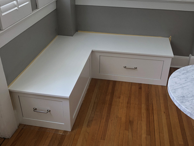 Pet Privacy Cabinets with Drawers for Food and Litter Storage shown in Bright White on Maple