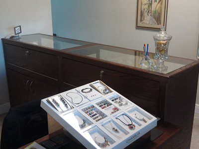 Commercial Custom Display Cases Shown in Espresso Stain on Oak