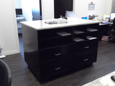 Commercial Filing Organization Station Shown in Dark Espresso and Laminate Metal Accent Décore