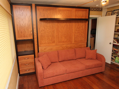 Mission King Sofa Murphy Bed Wall Bed with 3 Shaker Panels, Flat Trim, Lights in Bed Cabinet, 12