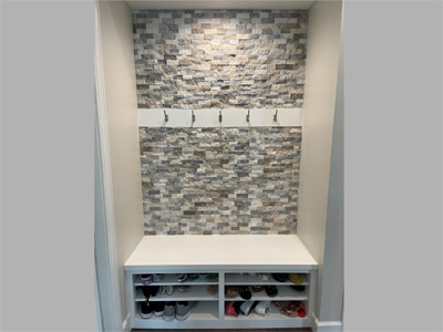 Custom Built-In Open Bench Cabinet with 1 Vertical Partition (2 Openings) Open Base Cabinet with Flat Trim and 3