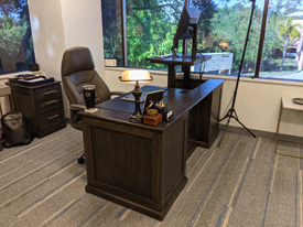 Custom Adjustable Sit & Stand Desk for Home and Office Mission style, warm toffee stain on white oak.