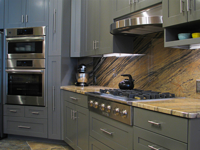 Custom Shaker Kitchen Cabinets with Large Custom Island Shown in Custom Gauntlet Gray on Maple