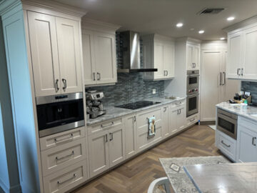 Real Wood Custom Shaker Kitchen Base Cabinets, Bar Area and Kitchen Pantry Shown in Custom Color Match on Maple