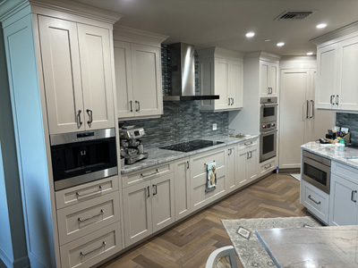 Custom Shaker Kitchen Base Cabinets, Bar Area and Kitchen Pantry Shown in Custom Color Match on Maple