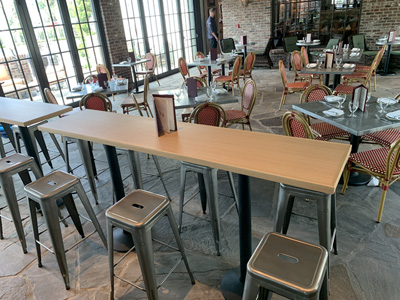  Commercial Custom Real Wood Tabletops Shown in Custom Stain on White Oak