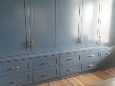 Custom Panel Desk, Filing Cabinets & Custom Blue Storage Home Office