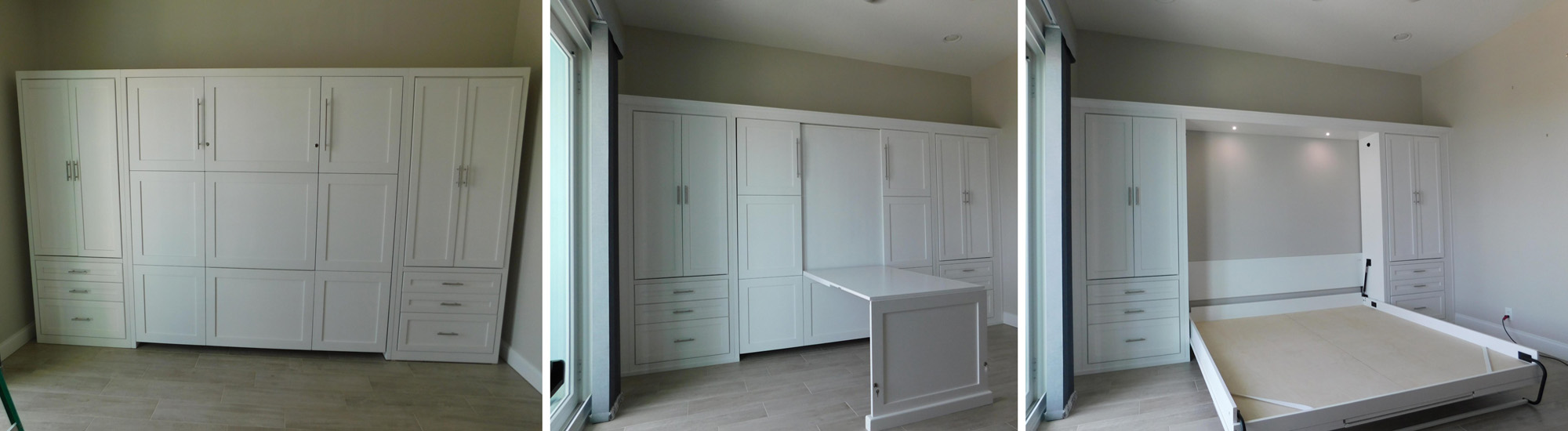 Custom Shaker Murphy Wall Bed, Cabinets with Hidden Panel Desk on Bed Face Banner