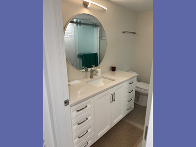 Custom Bathroom Vanity Double Marble Sink Top Oak Wood with Heavy Gray Stain