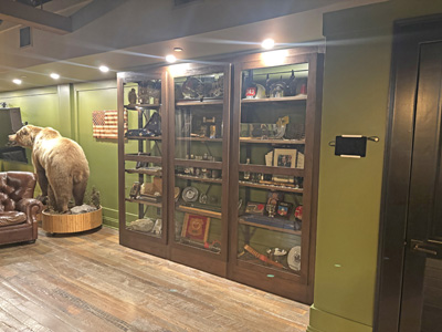 Custom Commercial Wood Frame Glass Doors Added to Existing Bookcase shown in Espresso on Oak