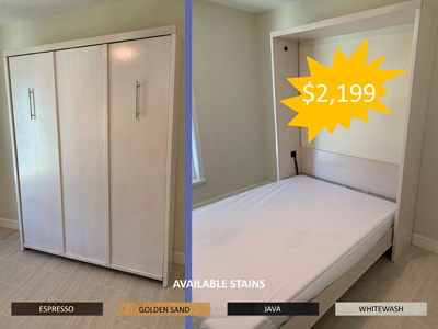 Savona Queen Vertical Murphy Wall Bed with Vertical Face Trim, Flip Down Legs with 2 Nickel Bar Handles